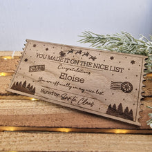 Load image into Gallery viewer, Personalised & Engraved Nice List Ticket Oak Veneer Tag