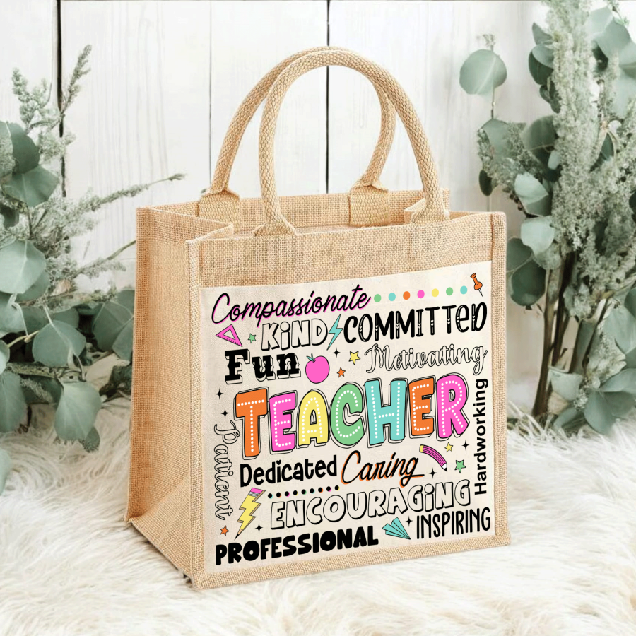 Colourful Teacher Jute Tote Bag - Empower Words