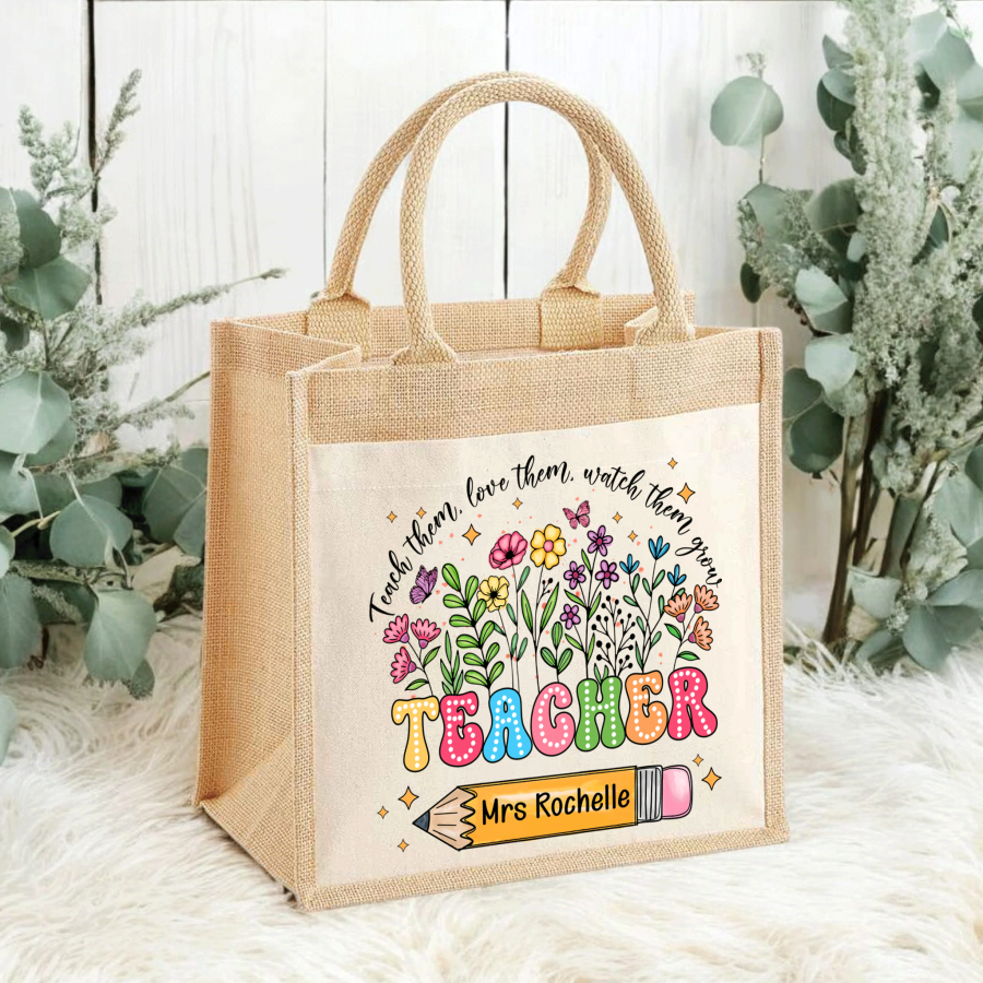 Personalised Teacher Jute Tote Bag - Watch Them Grow