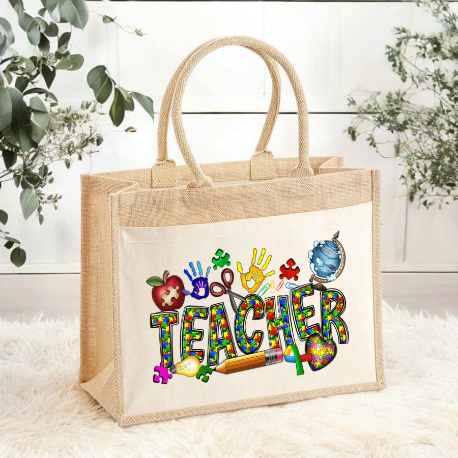 Bold Teacher Jute Tote Bag - Puzzle & Play
