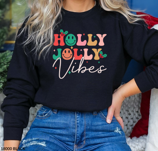 Holly Jolly Vibes Smiley Christmas Sweatshirt