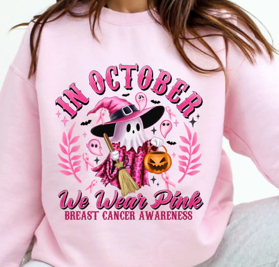 Breast Cancer Awareness - In October We Wear Pink Witch Ghost