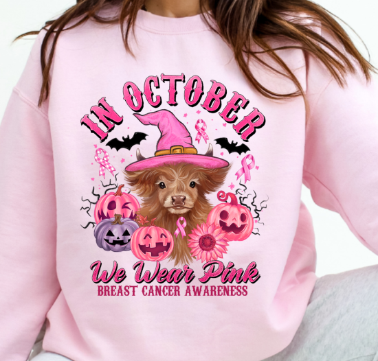 Breast Cancer Awareness - In October We Wear Pink Highland Cow