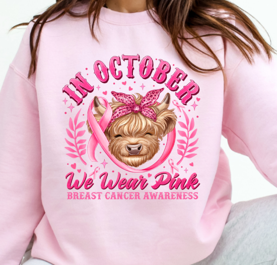Breast Cancer Awareness - In October We Wear Pink Highland Cow