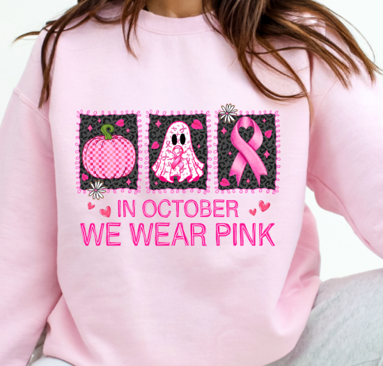 Breast Cancer Awareness - In October We Wear Pink Pumpkin, Ghost & Ribbon
