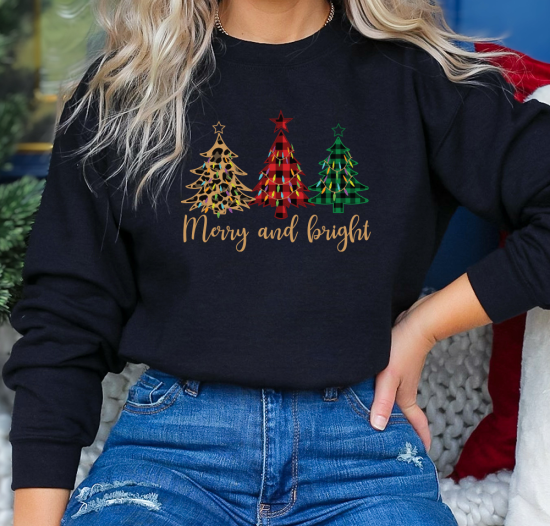 Merry and Bright Christmas Trees Sweatshirt