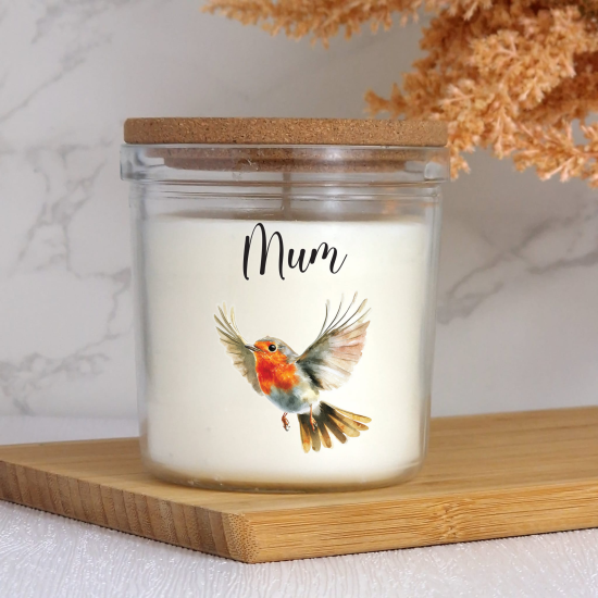 Personalised Christmas Candle with Flying Robin