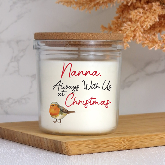 Personalised Christmas Candle with Always With Us Robin