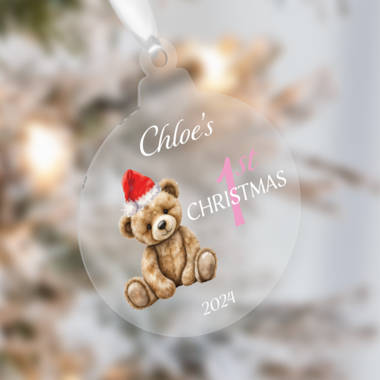 Personalised Baby’s 1st Christmas Bauble with Teddy Bear Design