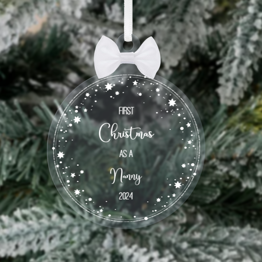Personalised “First Christmas as a Nanny” Star Border Bauble
