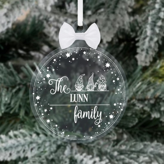 Personalised Gnome Family Name Star Border Christmas Bauble