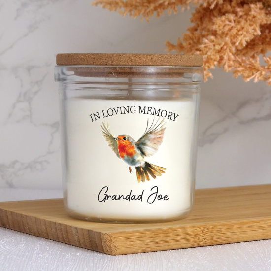 Personalised Memorial Candle with In Loving Memory Robin