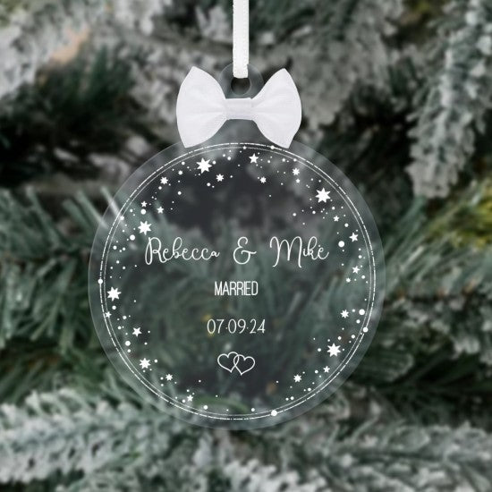 Personalised Married & Wedding Date Star Border Bauble