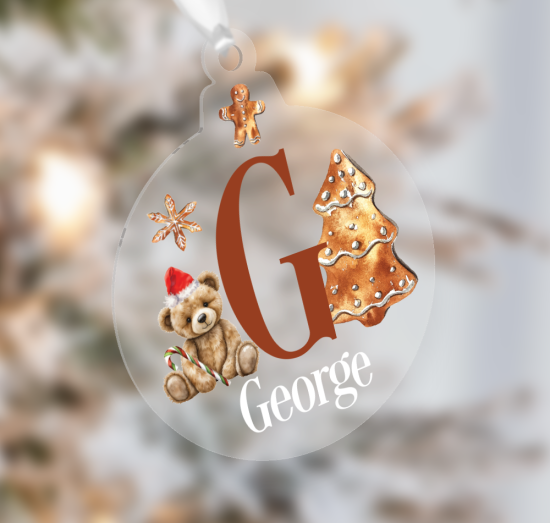 Personalised Gingerbread Teddy Monogram Christmas Bauble