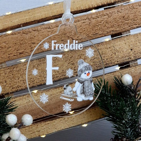 Personalised “Grey Snowman Monogram Christmas Bauble”