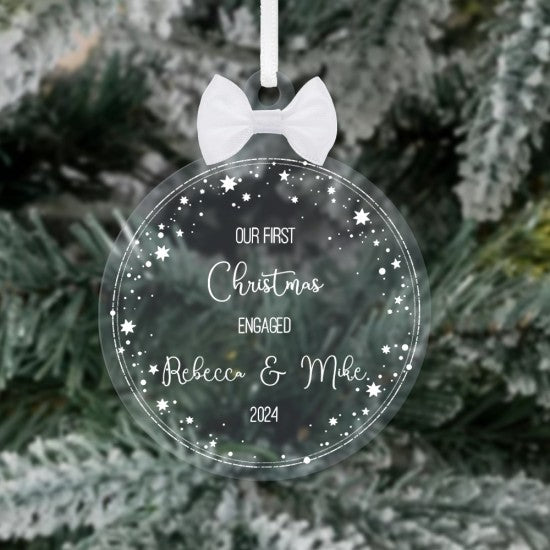 Personalised “Our First Christmas Engaged” Star Border Bauble