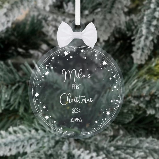 Personalised “Pet’s First Christmas” Star Border Bauble