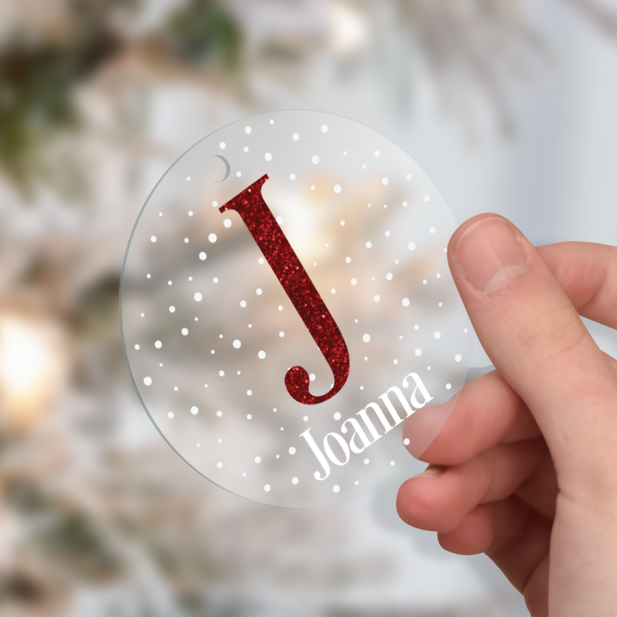 Personalised Red Glitter Monogram” Christmas Bauble