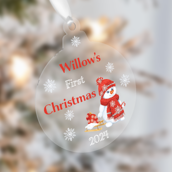 Personalised First Christmas”Red Snowman Bauble