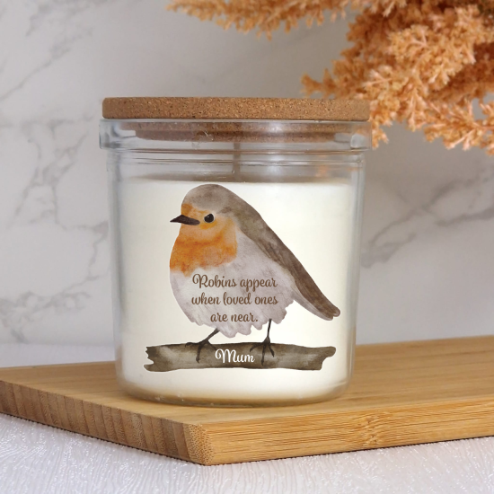 Personalised Remembrance Candle with Robins Appear When Loved Ones Are Near