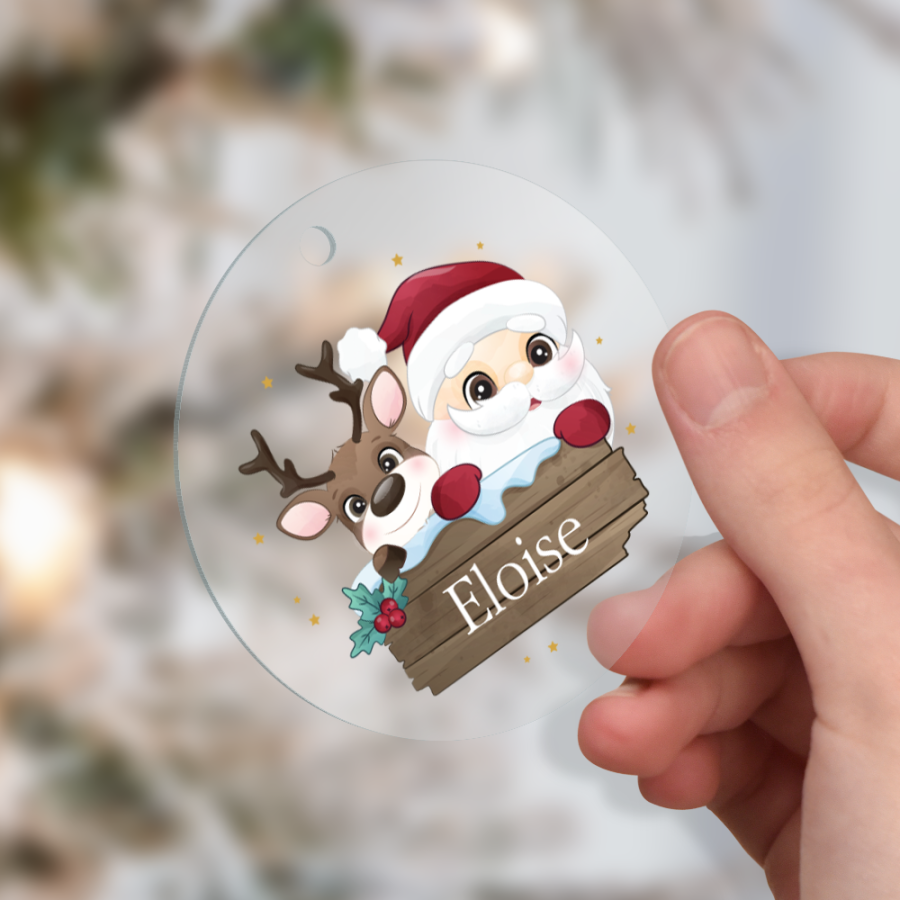 Personalised Santa & Reindeer Christmas Bauble