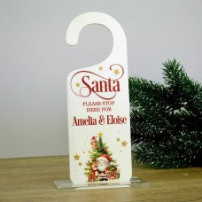 Personalised Santa Please Stop Here Door Hanger with Christmas Tree & Santa Design