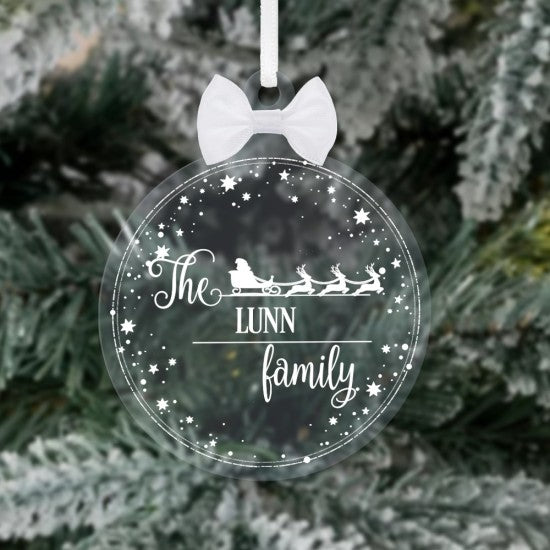 Personalised Santa Sleigh Star Border Bauble