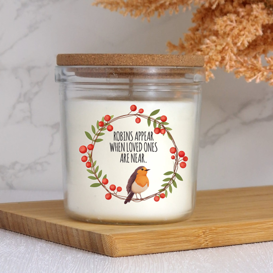 Personalised Remembrance Candle with Robins Appear When Loved Ones Are Near