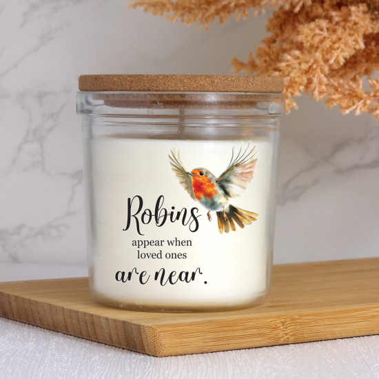Personalised Remembrance Candle with Robins Appear When Loved Ones Are Near