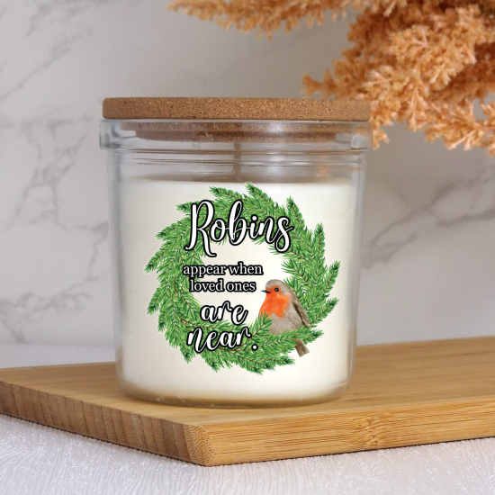 Personalised Remembrance Candle with Robins Appear When Loved Ones Are Near
