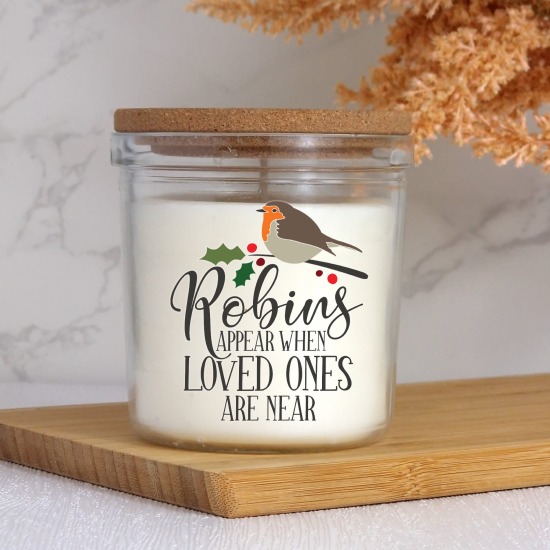 Personalised Remembrance Candle with Robins Appear When Loved Ones Are Near